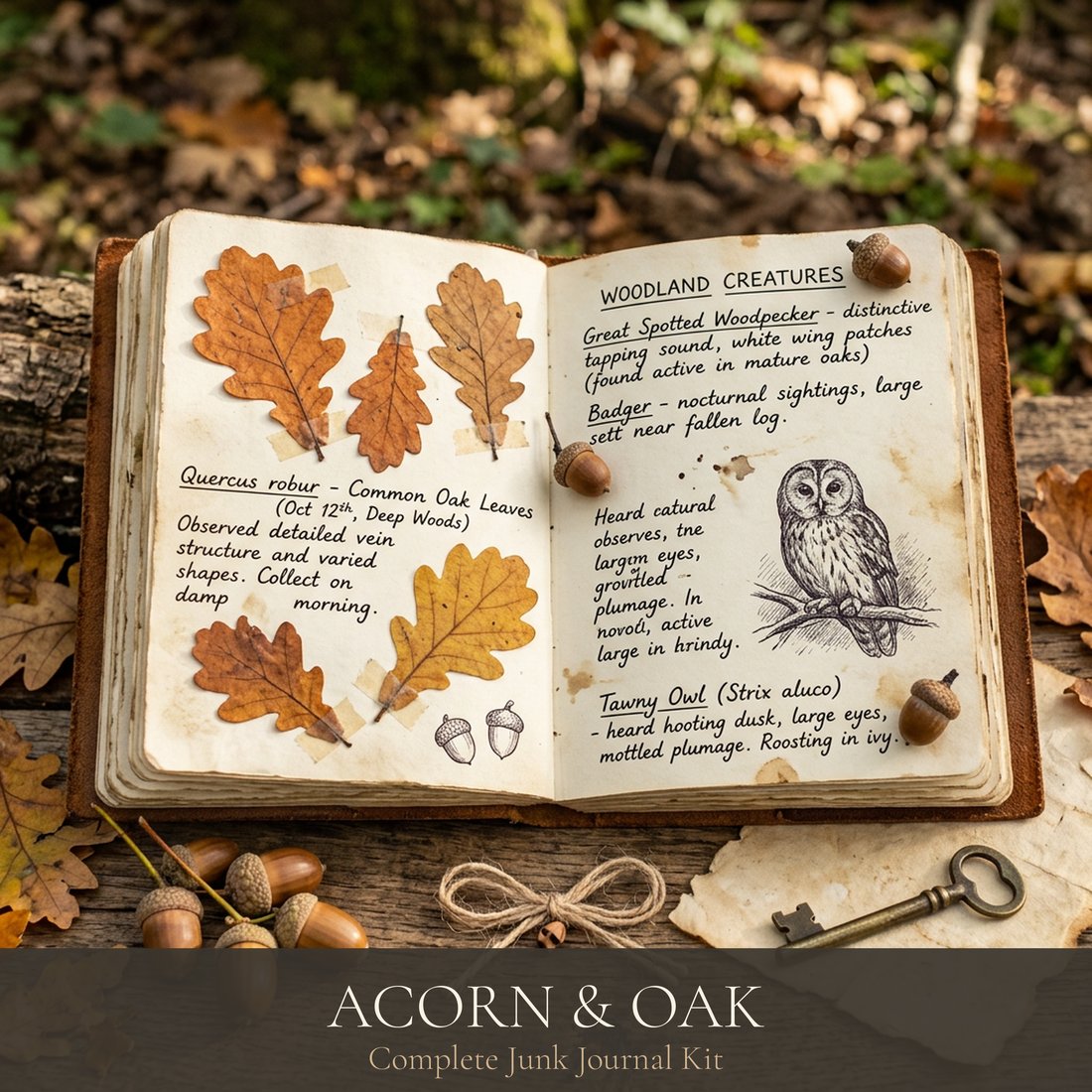 Acorn & Oak Junk Journal Kit | Autumn Woodland Ephemera | Digital Download