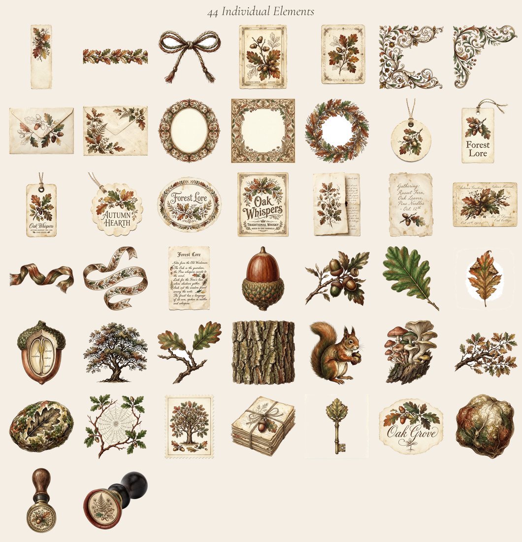 Acorn And Oak junk journal kit — elements overview