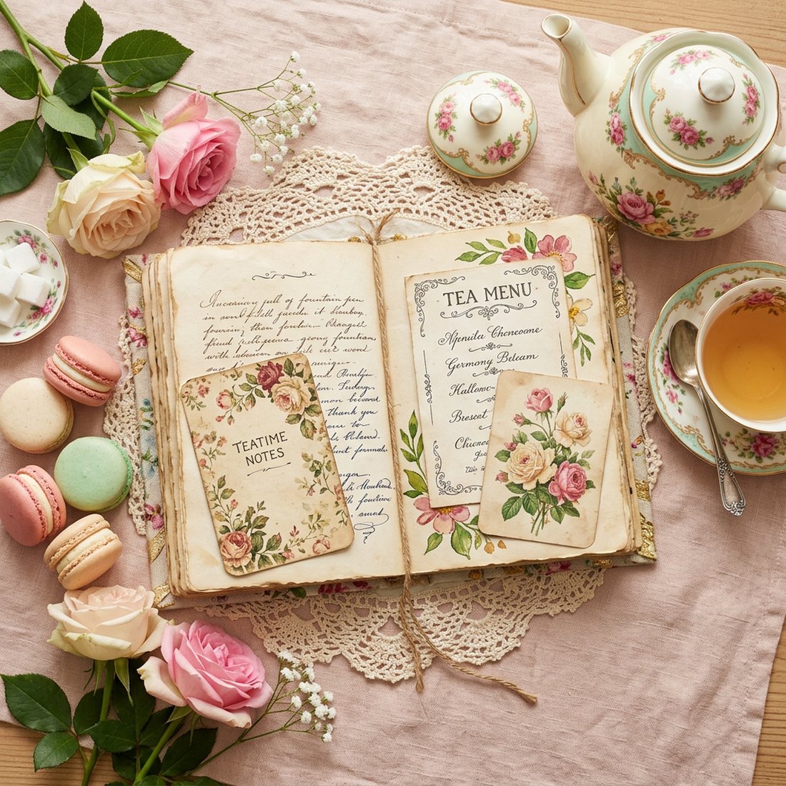 Afternoon Tea Party Junk Journal Kit | Vintage Floral Teacup Ephemera + Printable Sheets | Cottagecore | Digital Download