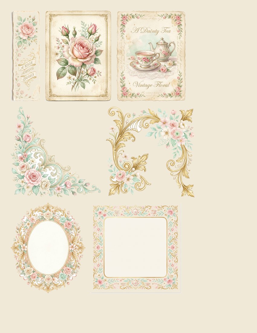 Afternoon Tea Party junk journal kit — sheet preview 1