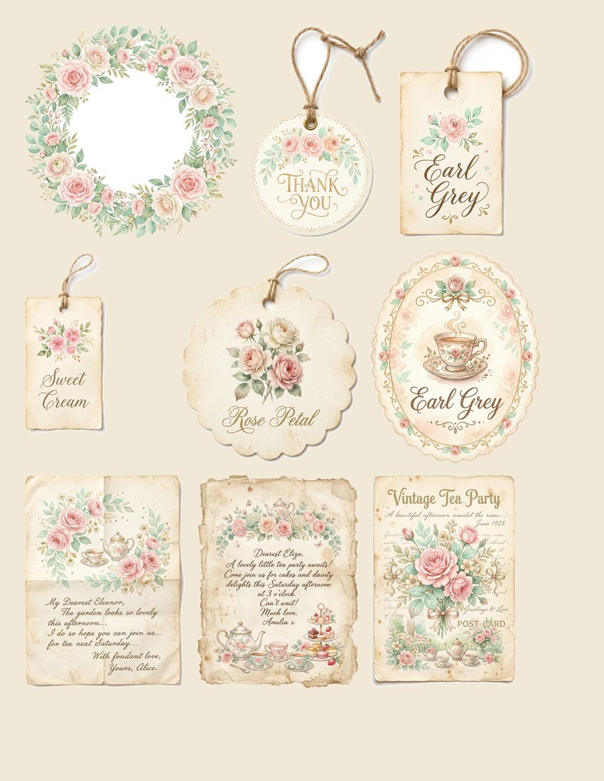 Afternoon Tea Party junk journal kit — sheet preview 2