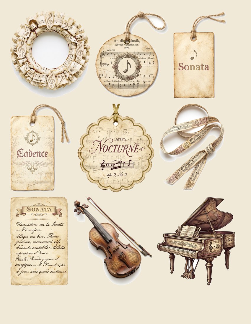 Antique Melody Music junk journal kit — sheet preview 2