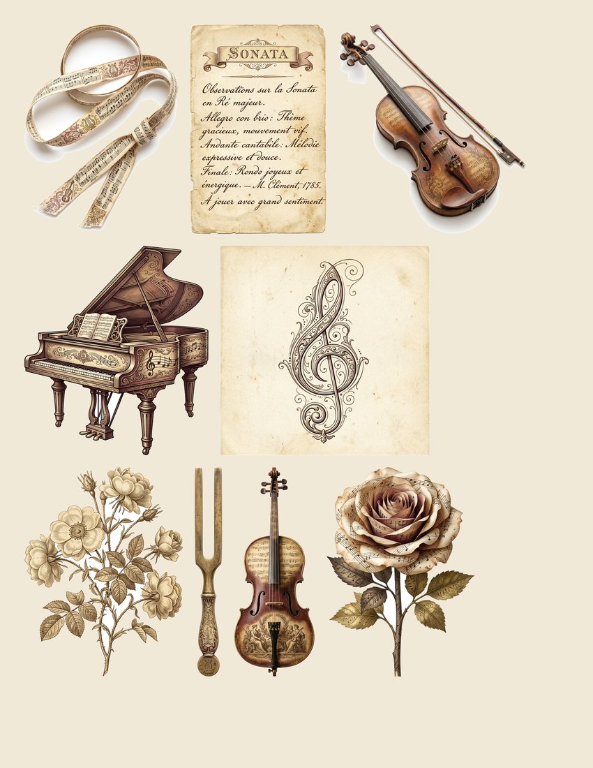 Antique Melody Music junk journal kit — sheet preview 3