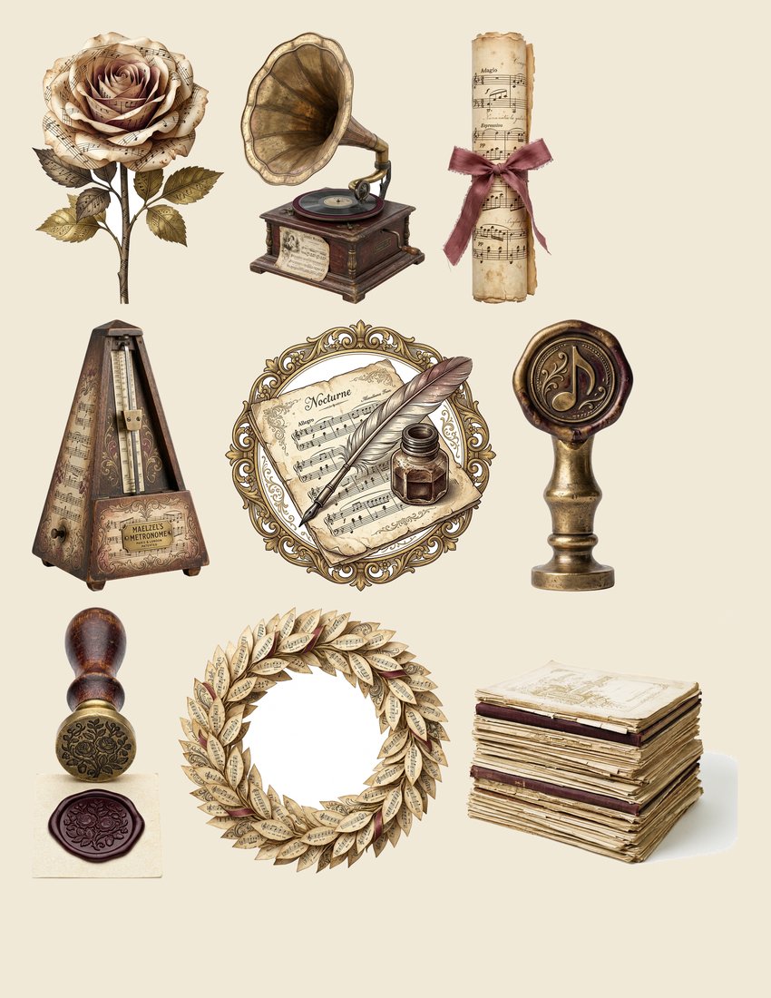 Antique Melody Music junk journal kit — sheet preview 4