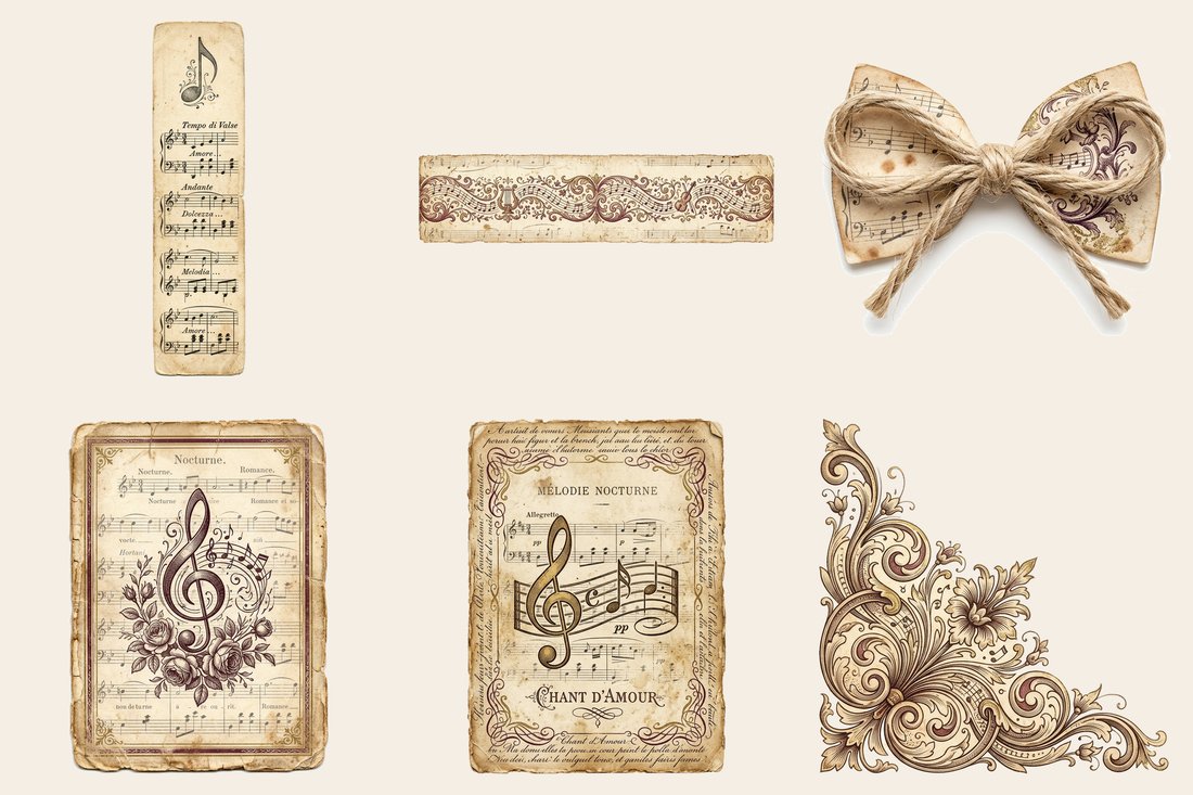 Antique Melody Music junk journal kit — element closeup 1