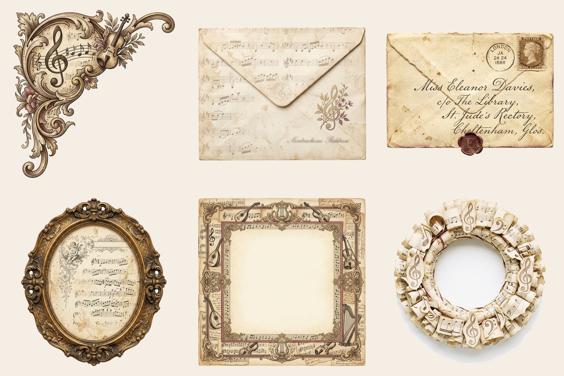 Antique Melody Music junk journal kit — element closeup 2