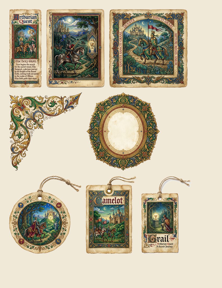 Arthurian Legend junk journal kit — sheet preview 1