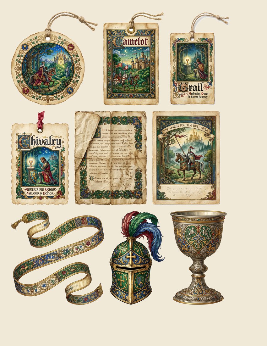 Arthurian Legend junk journal kit — sheet preview 2