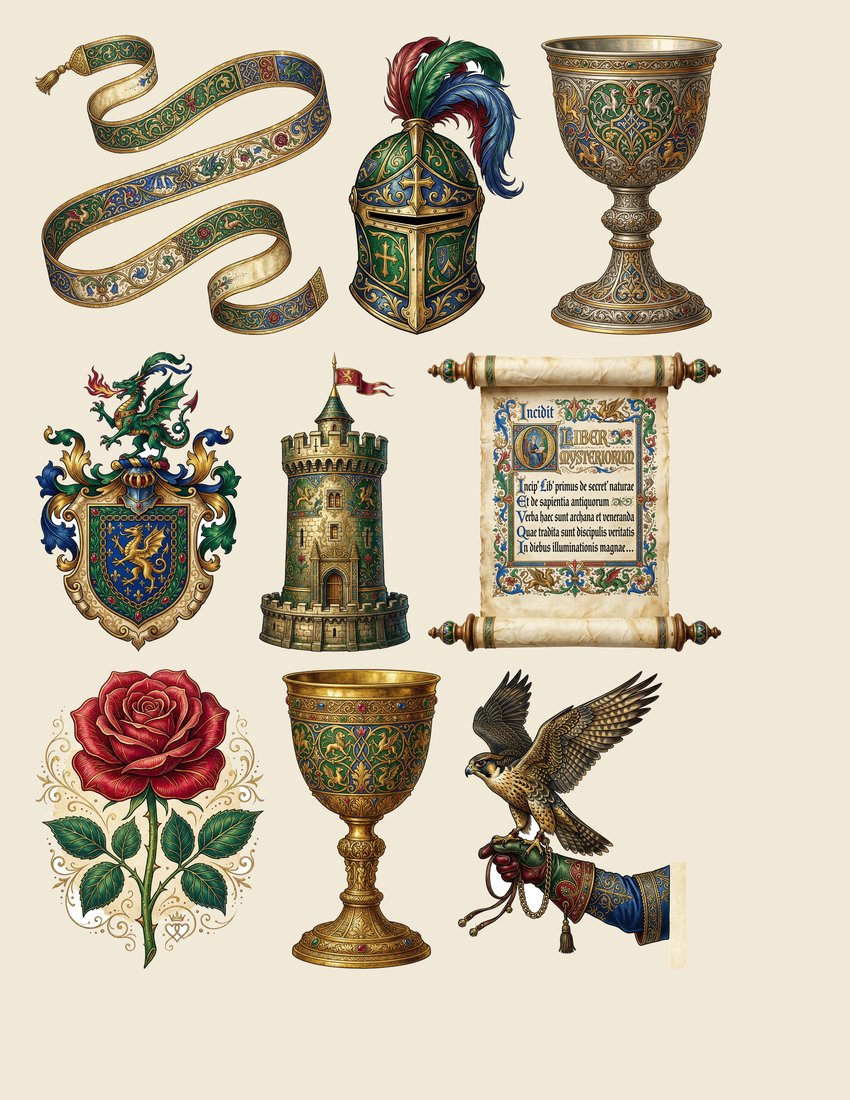 Arthurian Legend junk journal kit — sheet preview 3