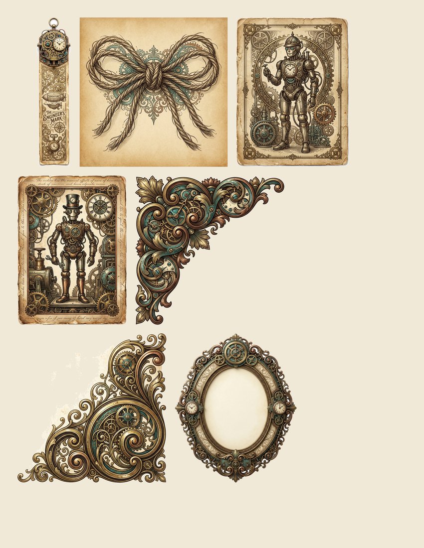 Automaton Clockwork junk journal kit — sheet preview 1