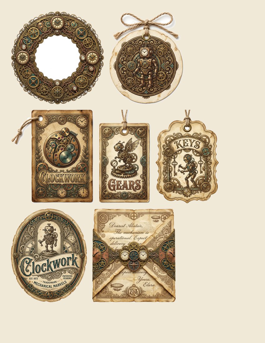 Automaton Clockwork junk journal kit — sheet preview 2