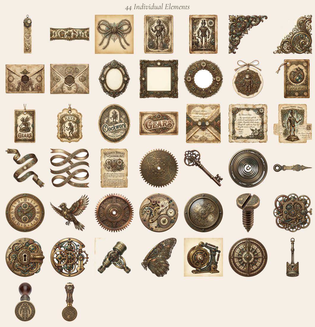 Automaton Clockwork junk journal kit — elements overview