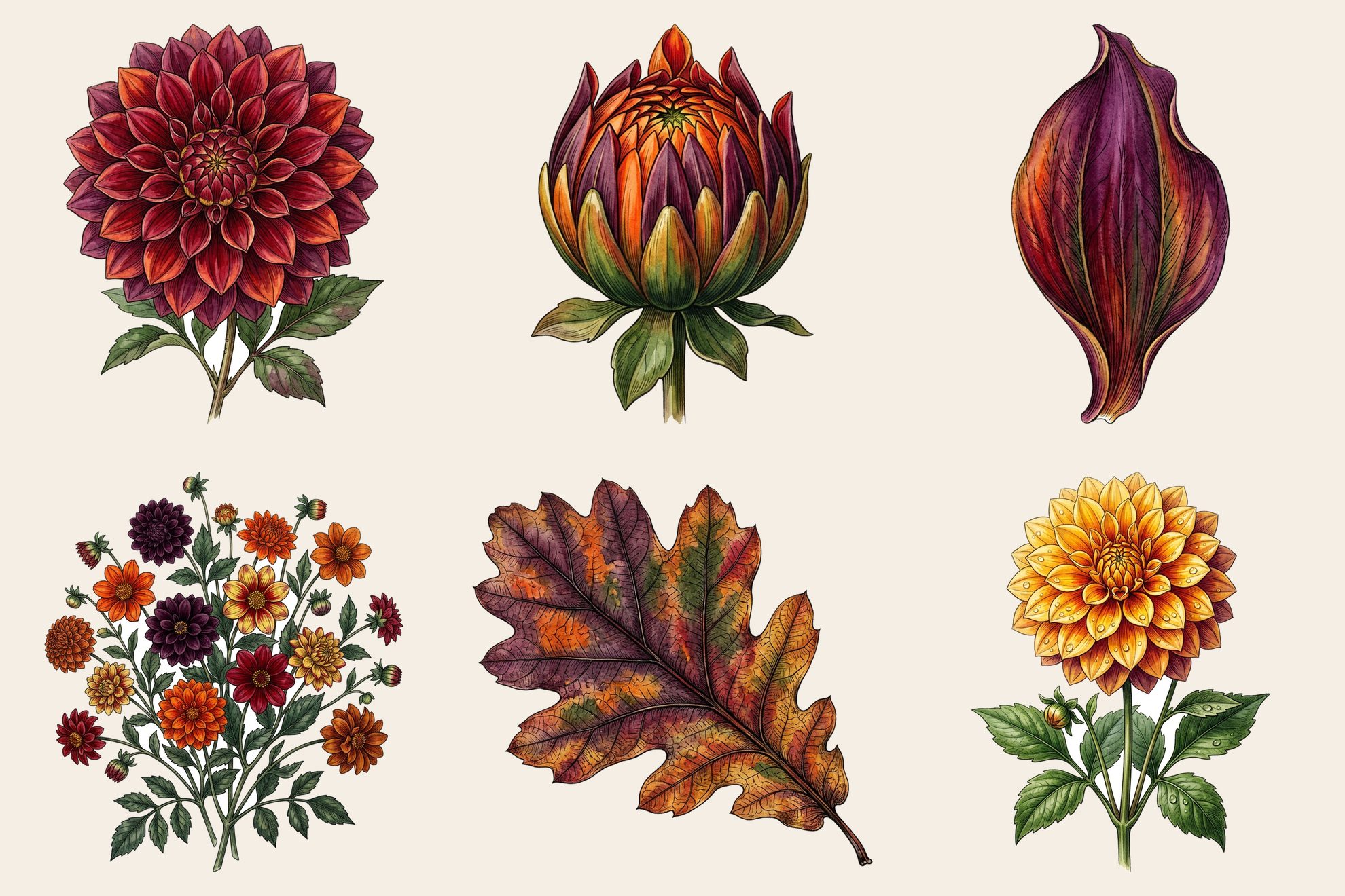 Autumn Dahlias Fussy-Cut Elements — preview