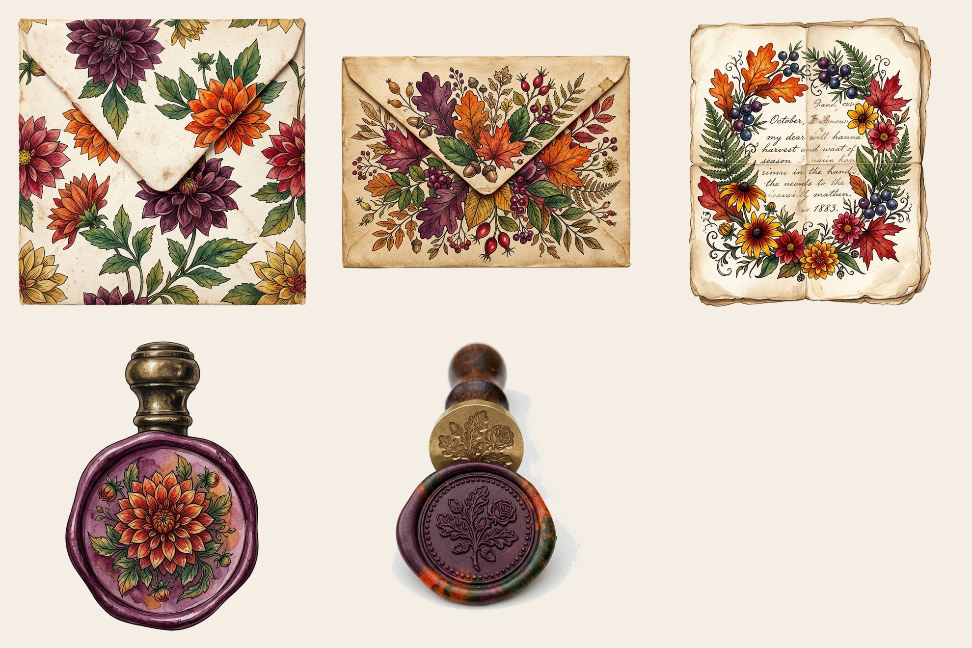 Autumn Dahlias Envelopes & Seals — preview