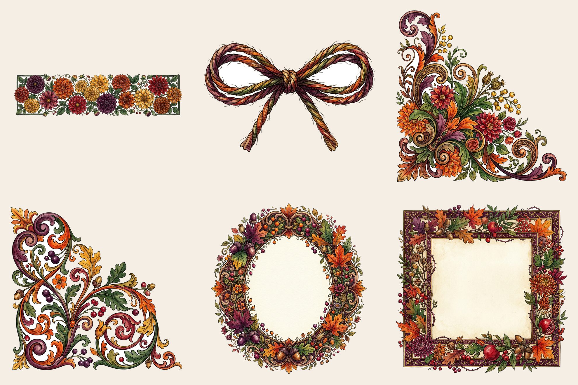 Autumn Dahlias Frames & Borders — preview