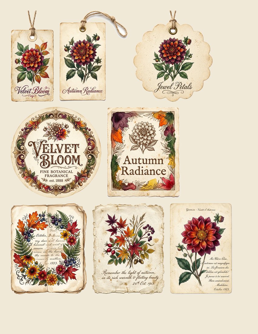 Autumn Dahlias junk journal kit — sheet preview 2