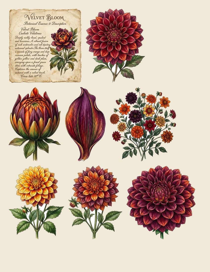 Autumn Dahlias junk journal kit — sheet preview 3