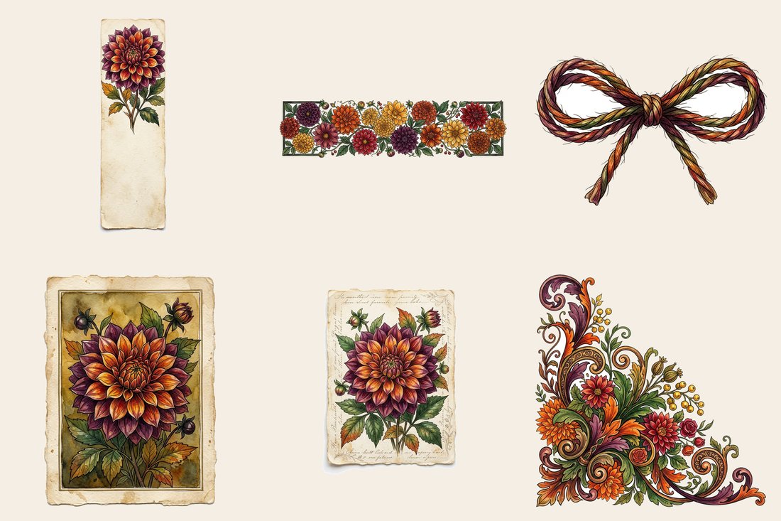 Autumn Dahlias junk journal kit — element closeup 1