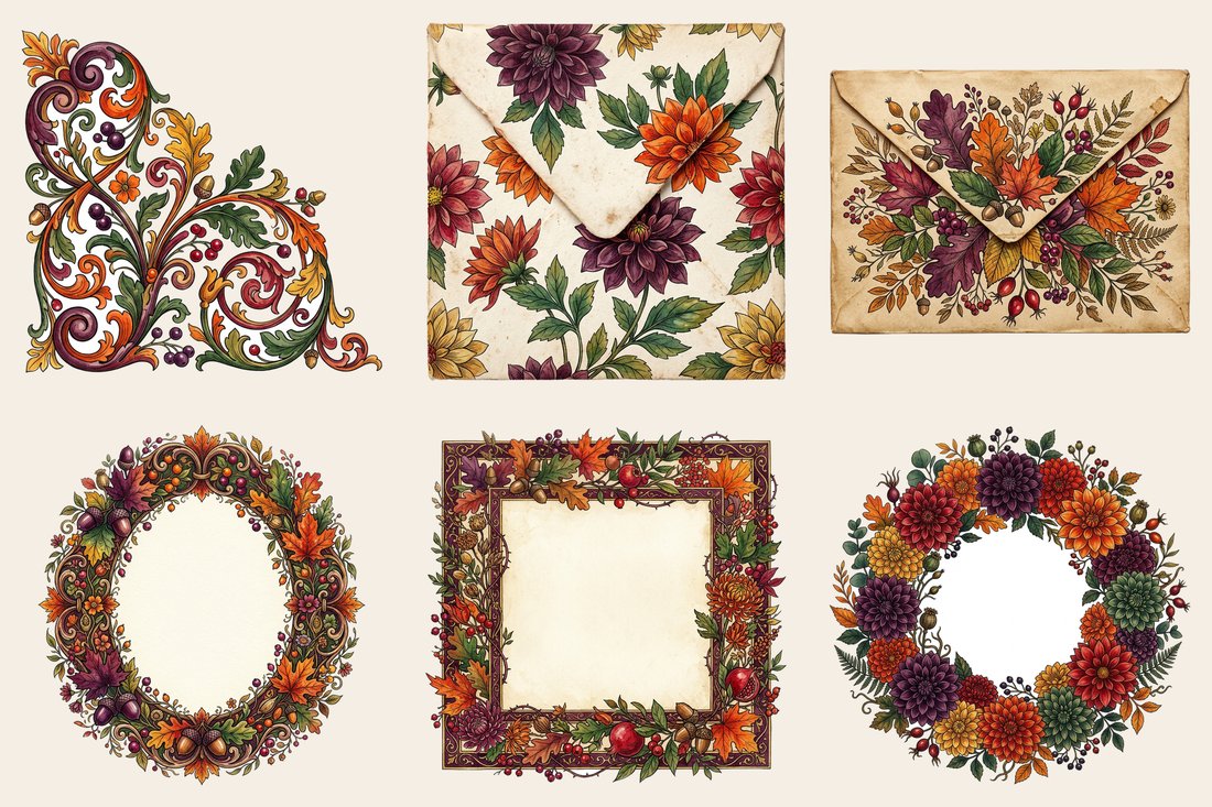 Autumn Dahlias junk journal kit — element closeup 2