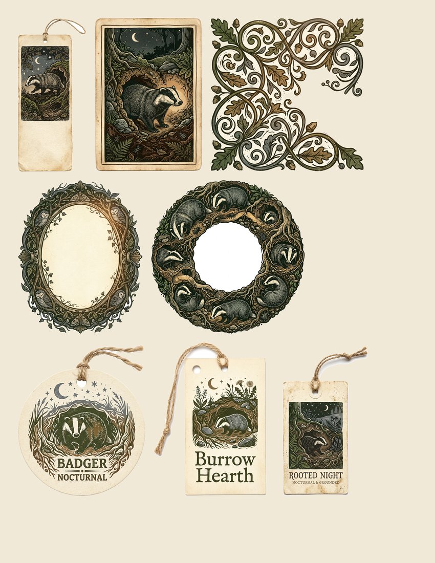 Badger Burrow junk journal kit — sheet preview 1