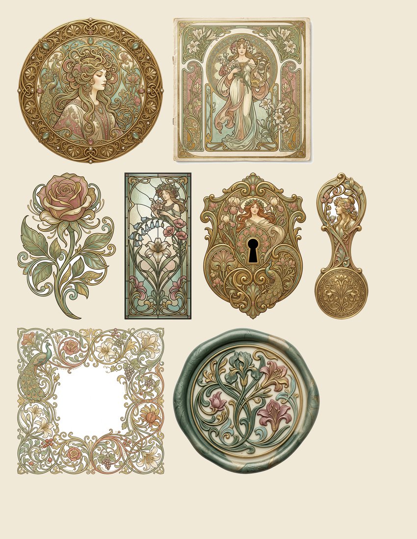 Belle Epoque Nouveau junk journal kit — sheet preview 4