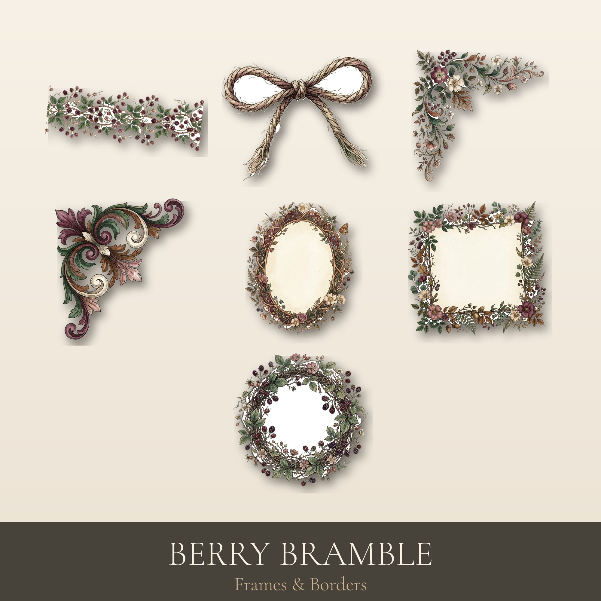 Berry Bramble Frames & Borders | Printable Ephemera | Digital Download