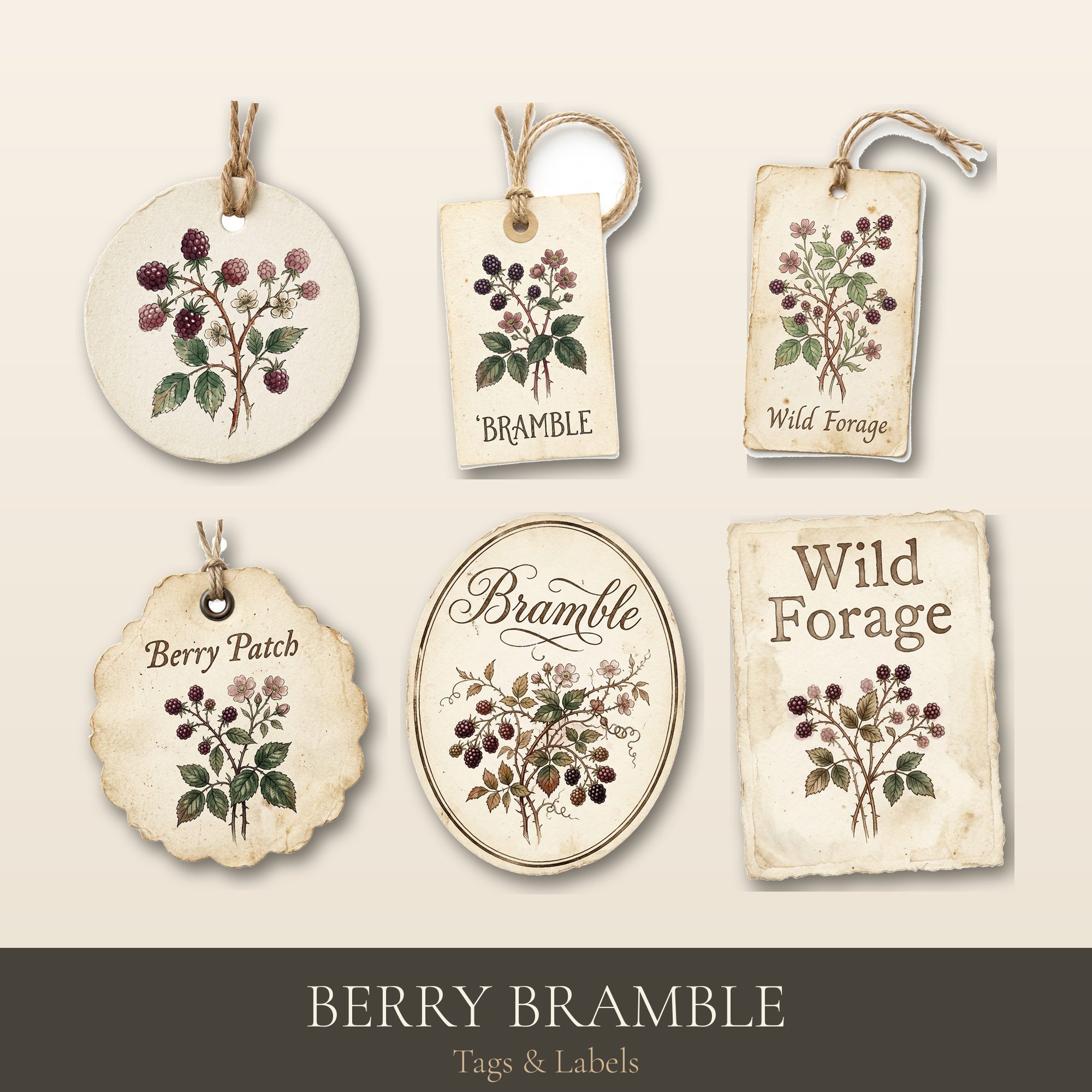 Berry Bramble Tags & Labels | Printable Junk Journal Tags | Digital Download