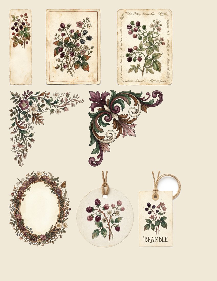 Berry Bramble junk journal kit — sheet preview 1