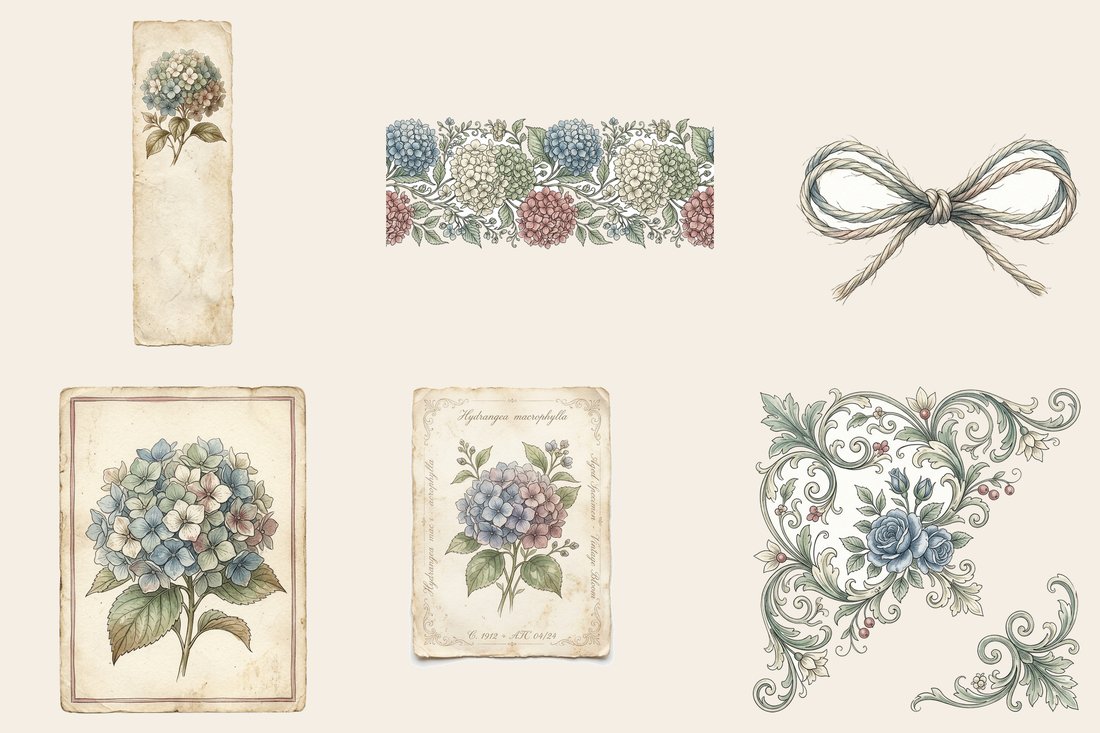 Blue Hydrangea junk journal kit — element closeup 1