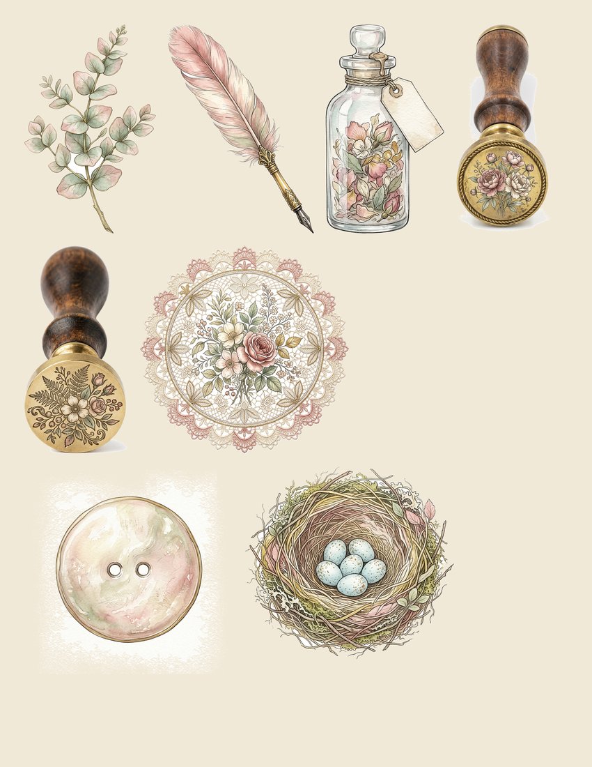 Blush Peony junk journal kit — sheet preview 4