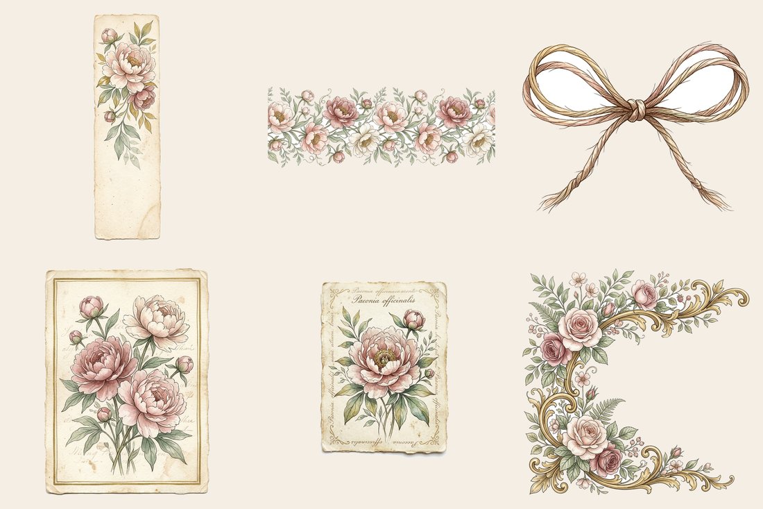 Blush Peony junk journal kit — element closeup 1