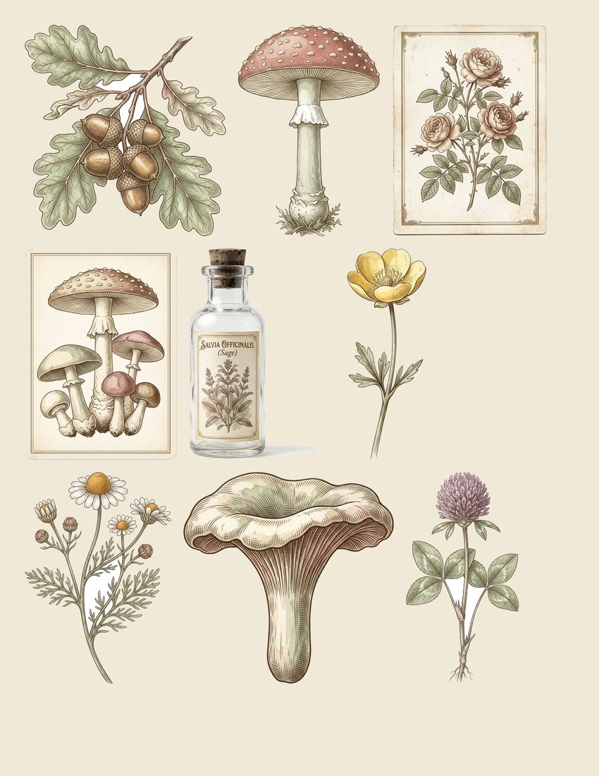 Botanical Apothecary V2 junk journal kit — sheet preview 1