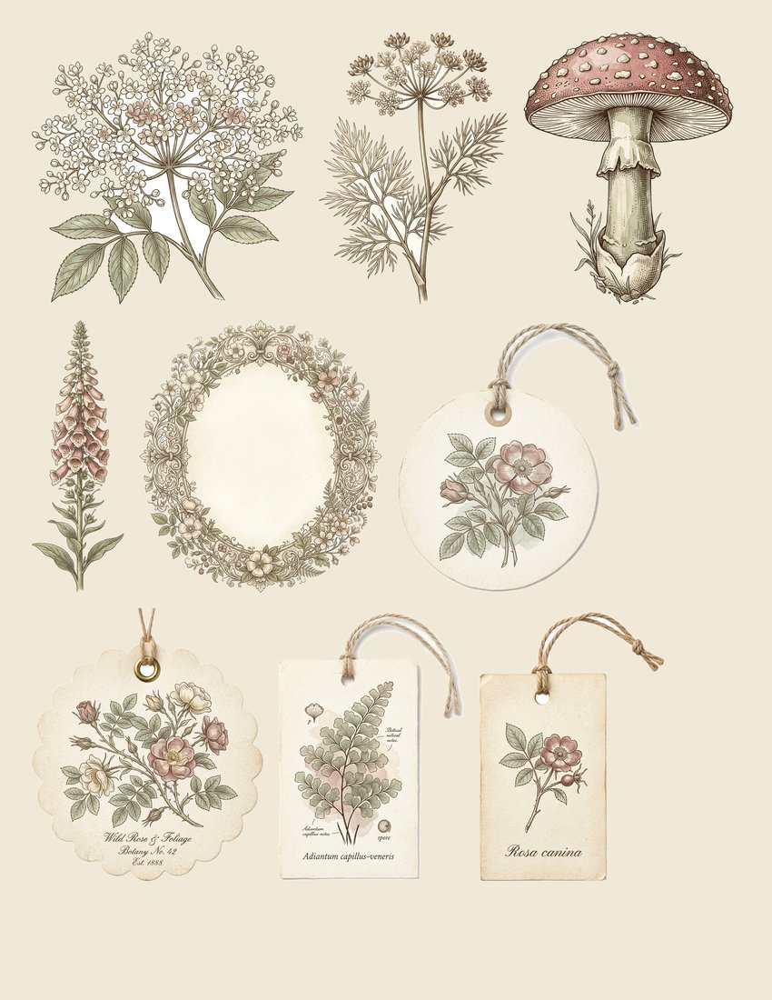 Botanical Apothecary V2 junk journal kit — sheet preview 2