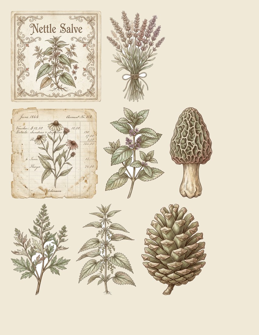 Botanical Apothecary V2 junk journal kit — sheet preview 3