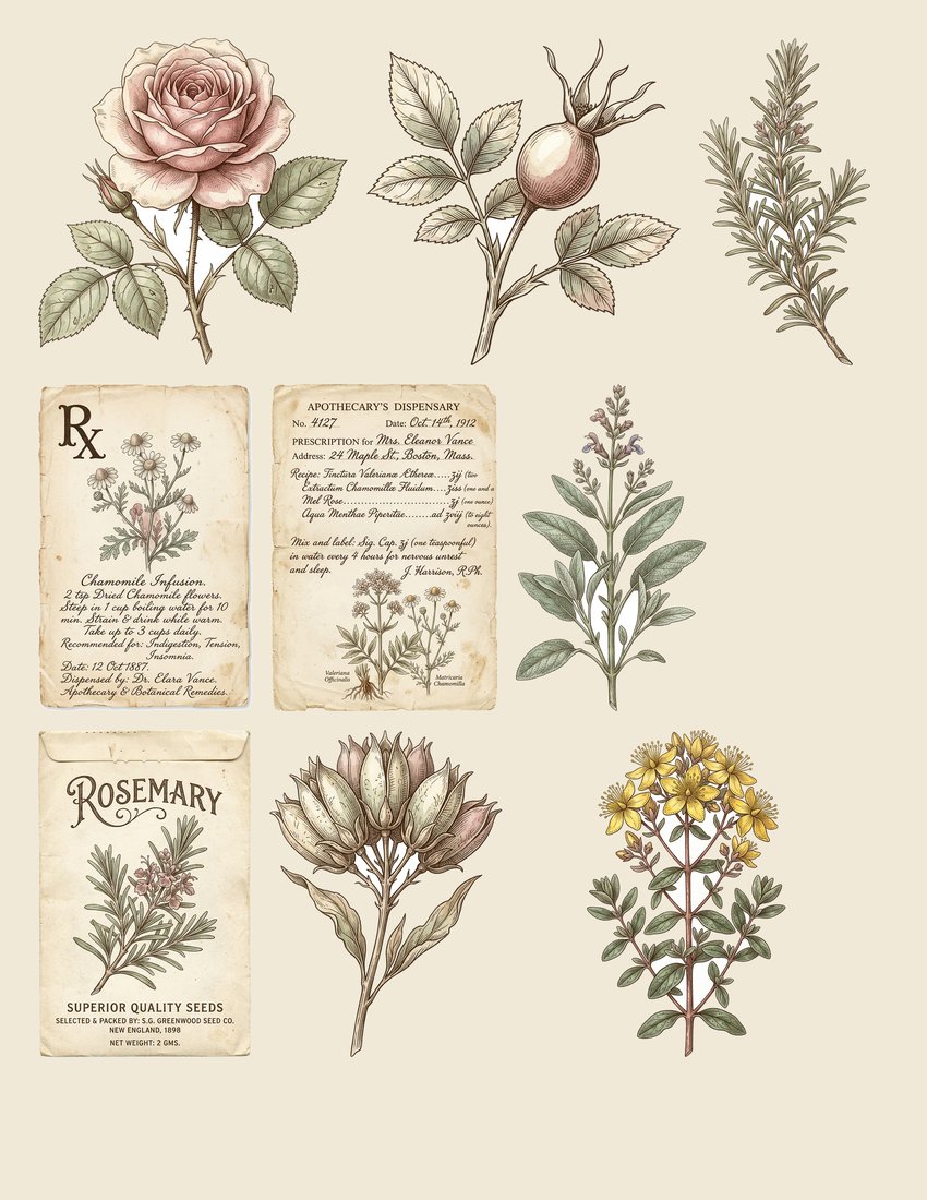 Botanical Apothecary V2 junk journal kit — sheet preview 4
