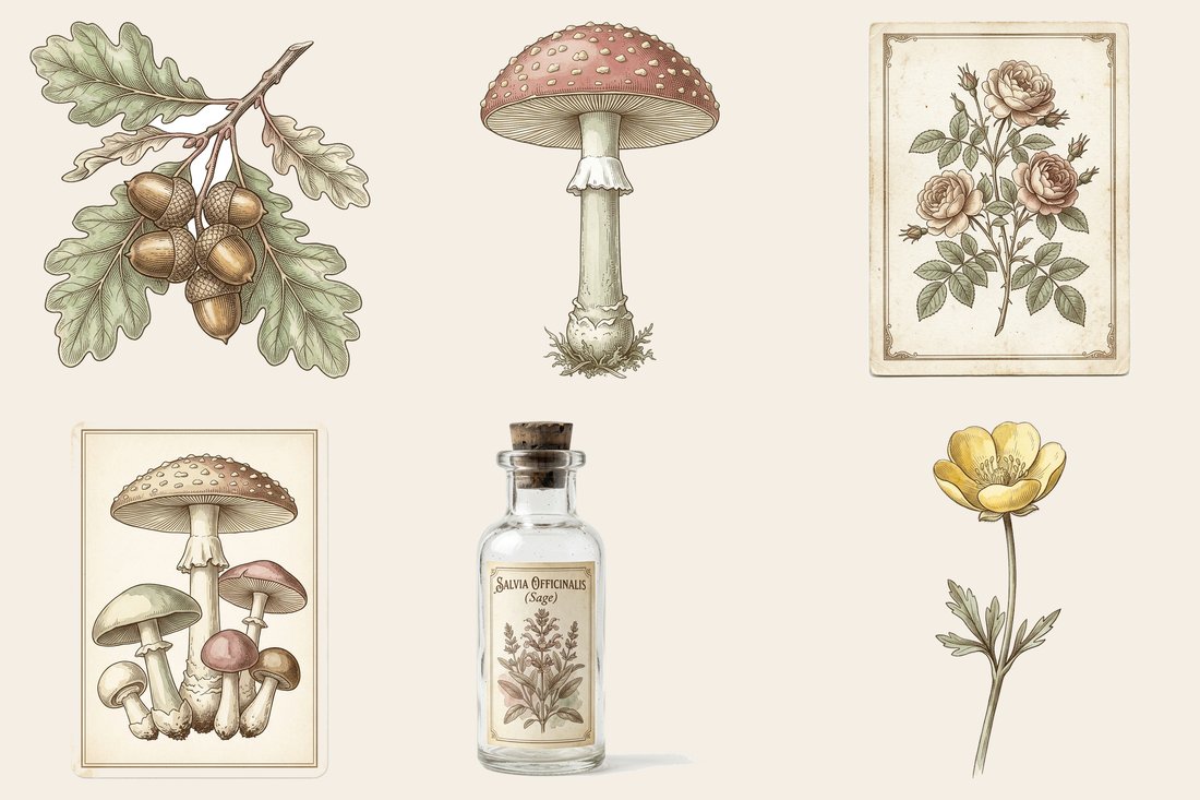 Botanical Apothecary V2 junk journal kit — element closeup 1