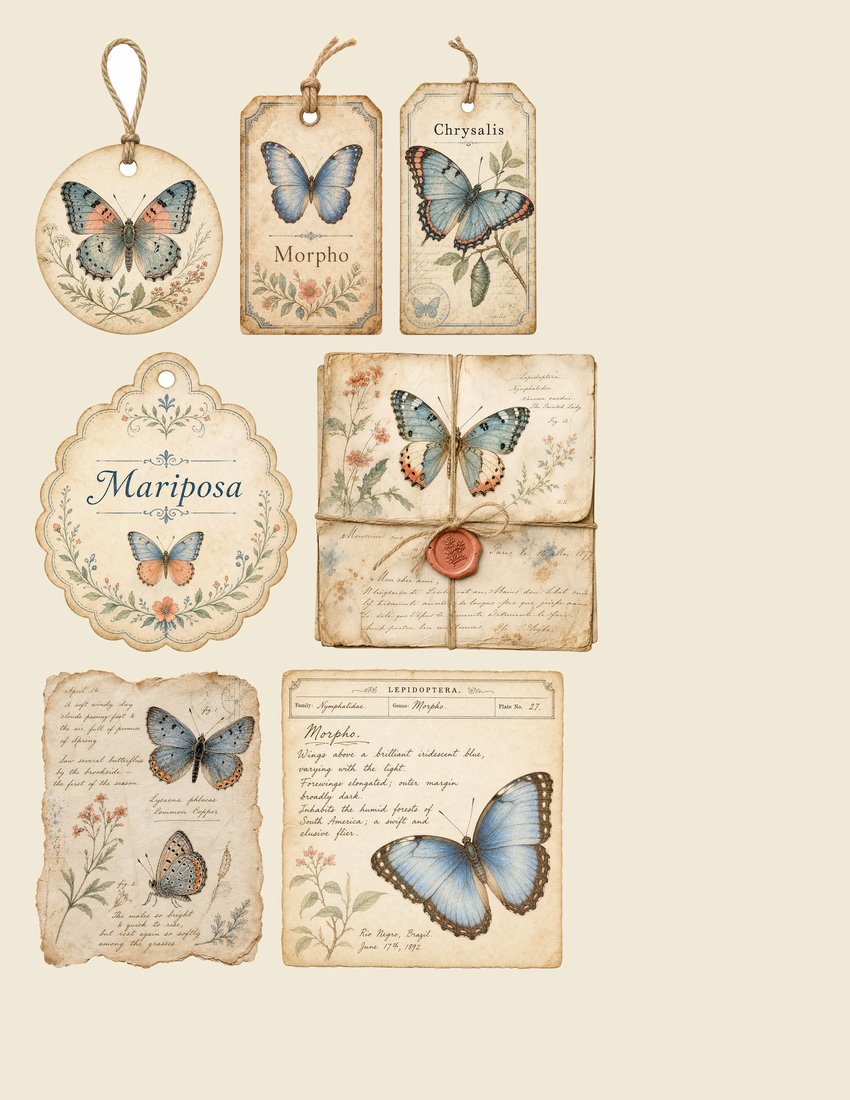 Butterfly Conservatory junk journal kit — sheet preview 2