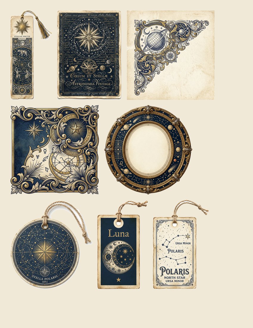 Celestial Observatory junk journal kit — sheet preview 1