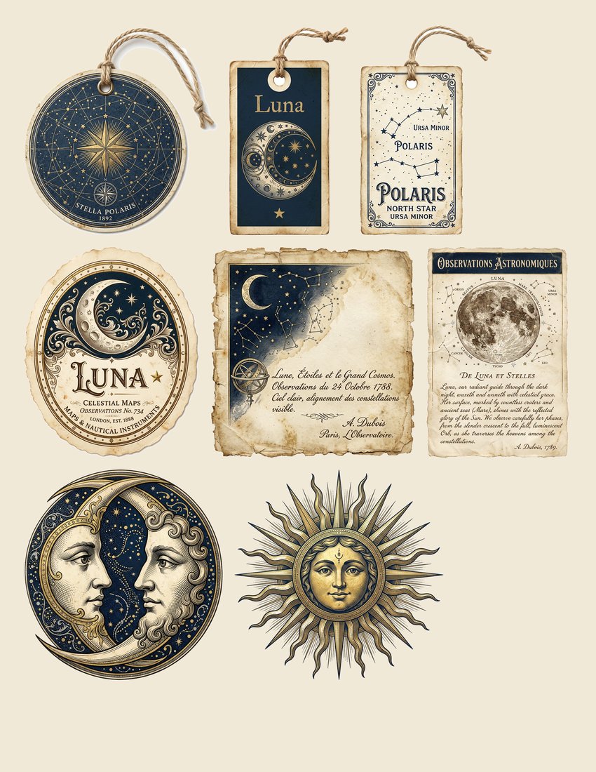 Celestial Observatory junk journal kit — sheet preview 2
