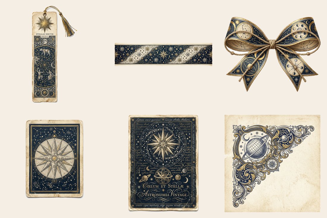 Celestial Observatory junk journal kit — element closeup 1