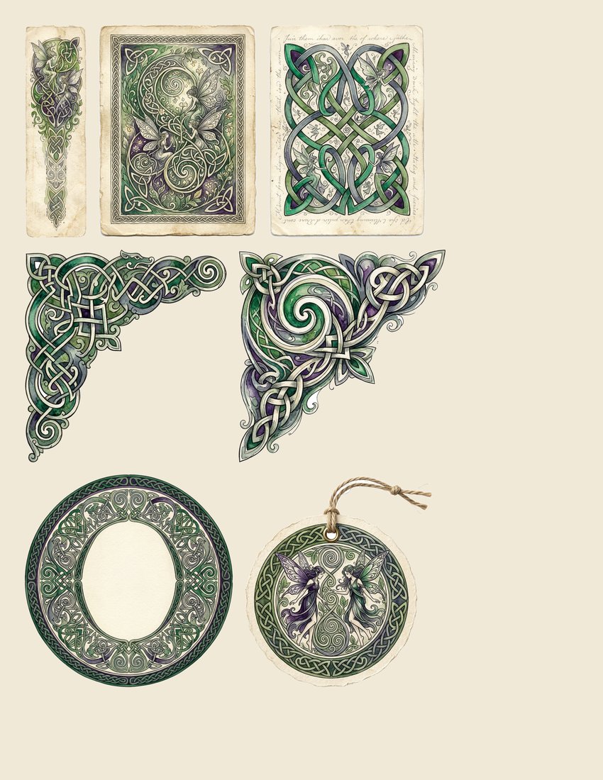 Celtic Folklore junk journal kit — sheet preview 1