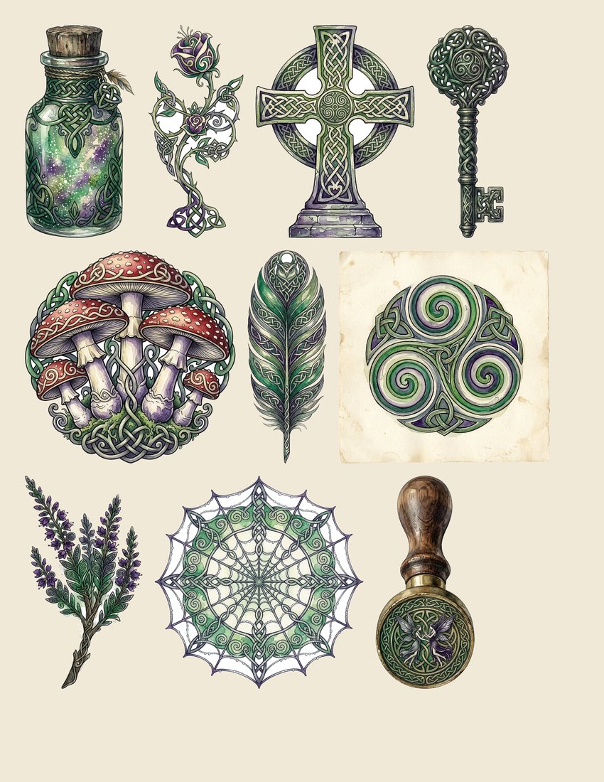 Celtic Folklore junk journal kit — sheet preview 4