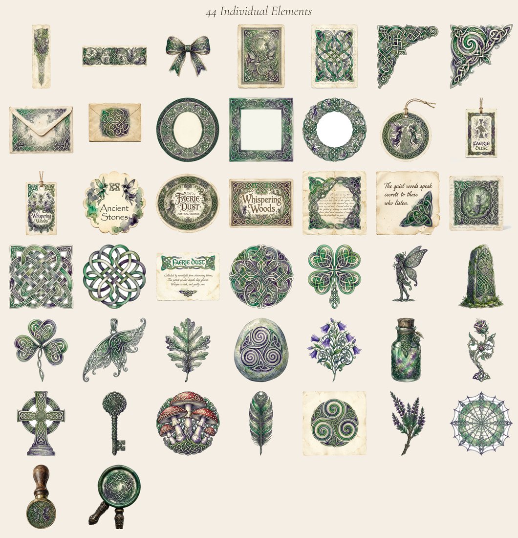 Celtic Folklore junk journal kit — elements overview