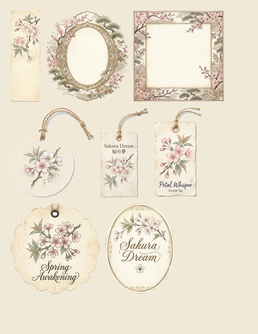 Cherry Blossom Sakura junk journal kit — sheet preview 1