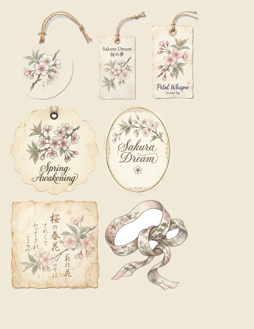 Cherry Blossom Sakura junk journal kit — sheet preview 2