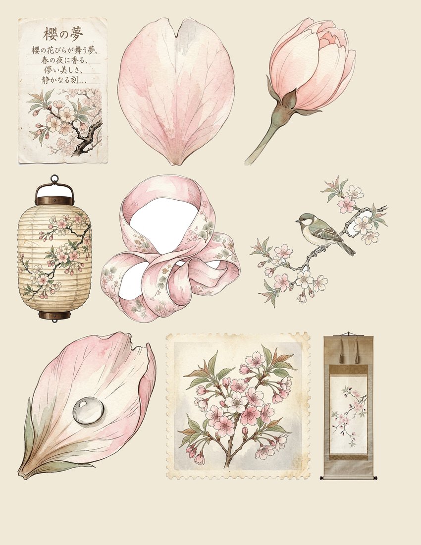 Cherry Blossom Sakura junk journal kit — sheet preview 3