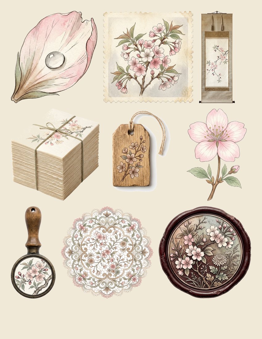 Cherry Blossom Sakura junk journal kit — sheet preview 4