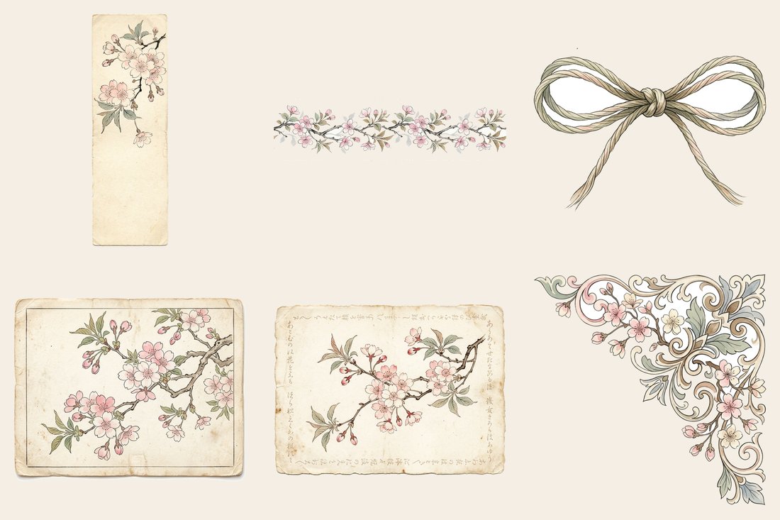 Cherry Blossom Sakura junk journal kit — element closeup 1