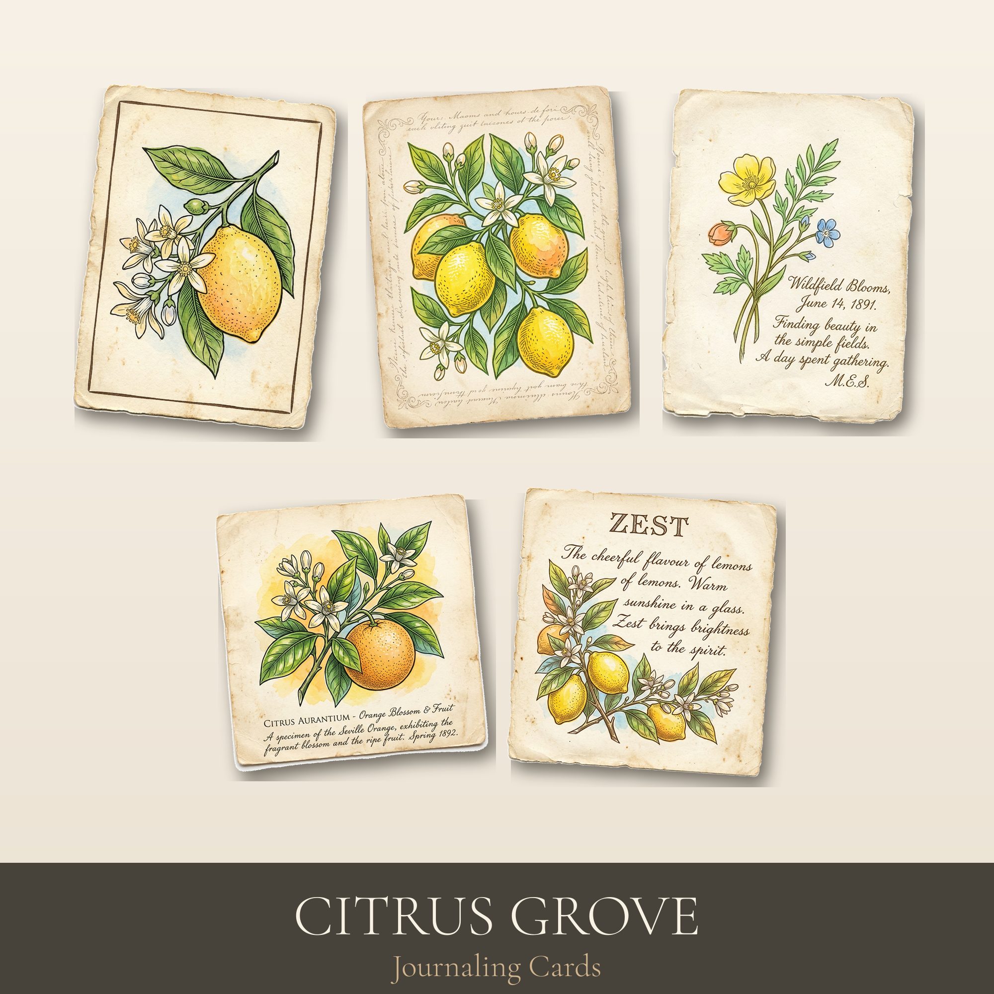 Citrus Grove Journaling Cards | Printable ATC & Postcards | Digital Download