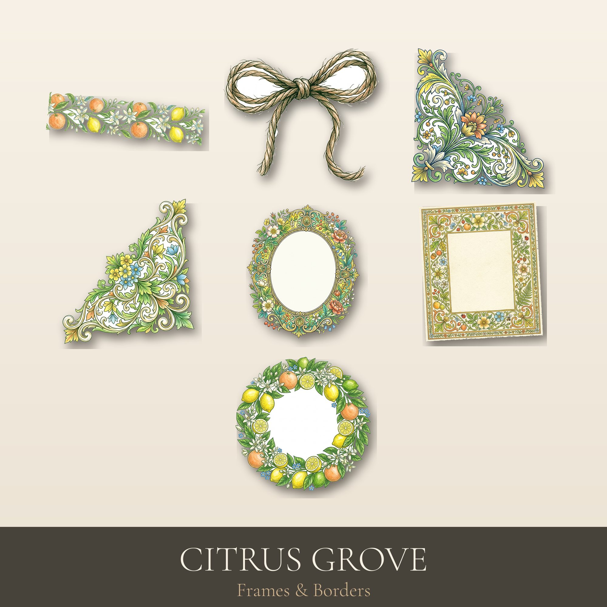Citrus Grove Frames & Borders | Printable Ephemera | Digital Download